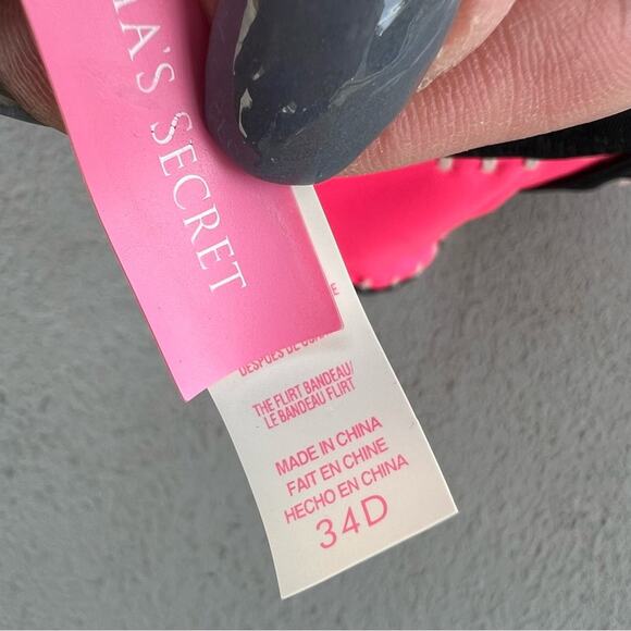 Victoria’s Secret 34D The Flirt Bandeau Bikini Top Hot Pink Crochet Macrame - Picture 6 of 8